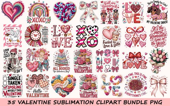 35 Valentine Sublimation Clipart Bundle for T-Shirt Designs and Graphics
