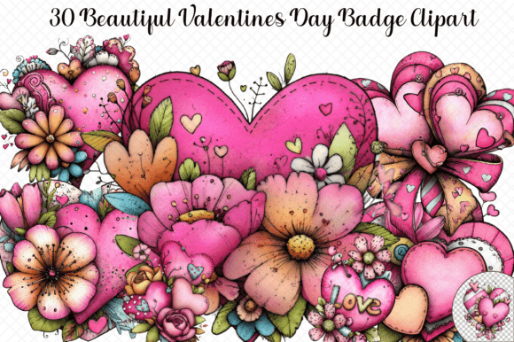 Beautiful Valentines Day Badge Clipart for Graphics and Illustrations