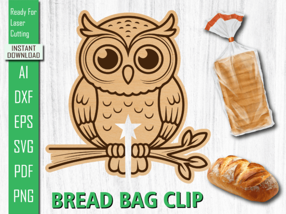 Bread Bag Clip Owl, Laser Cut Bread Clip
