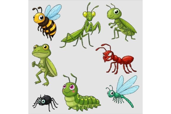 Cute Cartoon Insects Illustration Bundle for Graphics and Illustrations