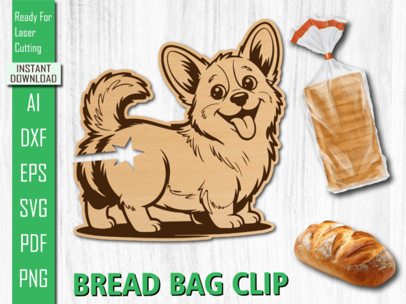 Cute Corgi Dog Side Animal Bread Clip for Laser Cutting
