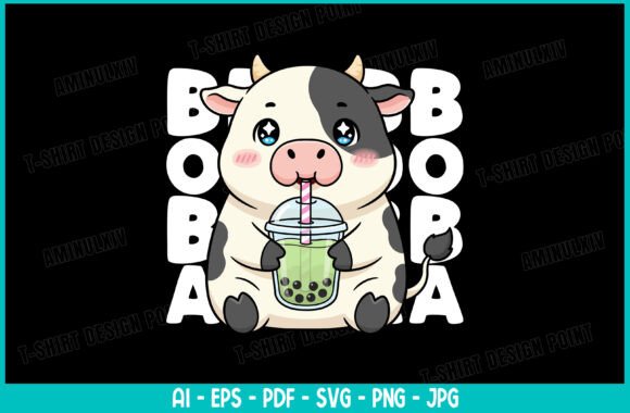 Kawaii Animal Drinking Bubble Tea Graphics for T-Shirt Designs