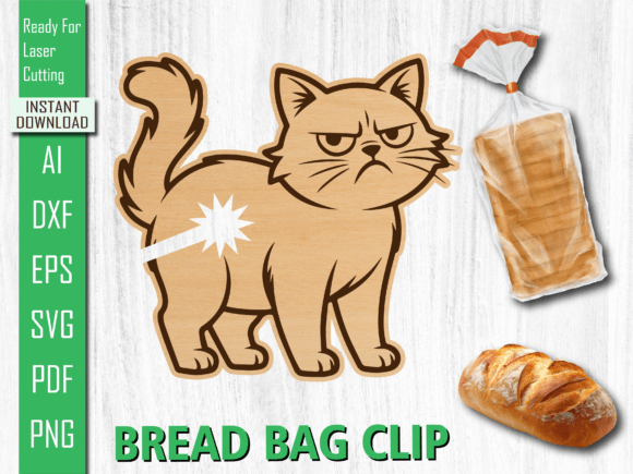 Laser Cut Angry Cat Bread Clip SVG DXF
