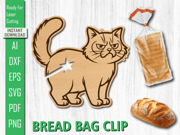 Laser Cut Angry Cat, Cat Bread Clip DXF