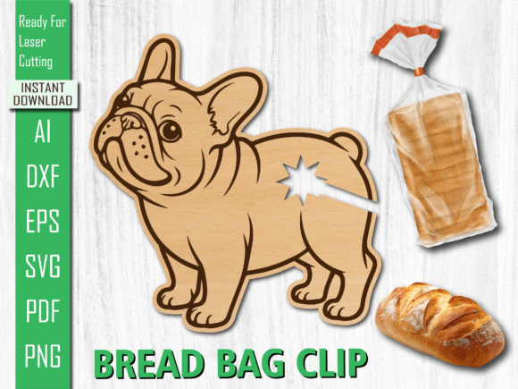 Laser Cut Cute Bulldog Bread Clip Design