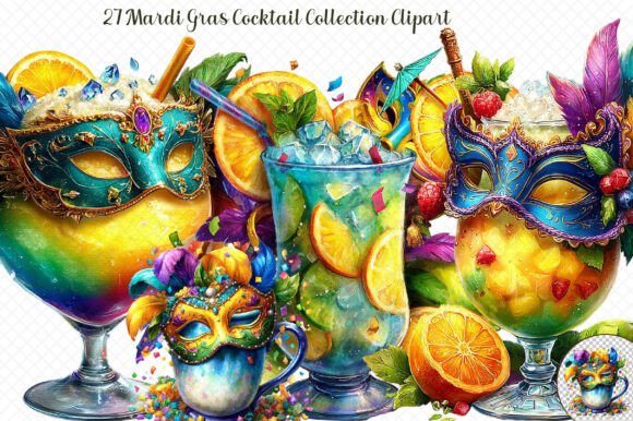 Mardi Gras Cocktail Collection Clipart - Vibrant Graphics for Branding
