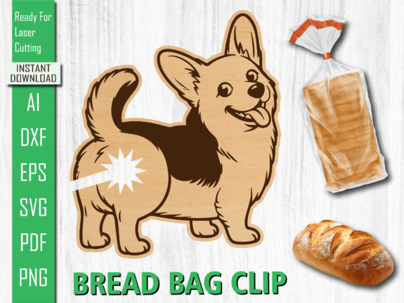 Smiling Corgi Bread Clip SVG for Laser Cutting