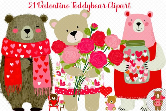 Valentine Teddybear Clipart for Crafting and Design