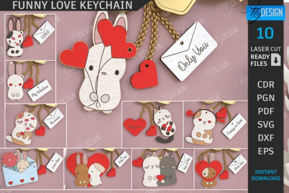 Valentine’s Day Love Keychain Bundle CNC for Laser Cutting