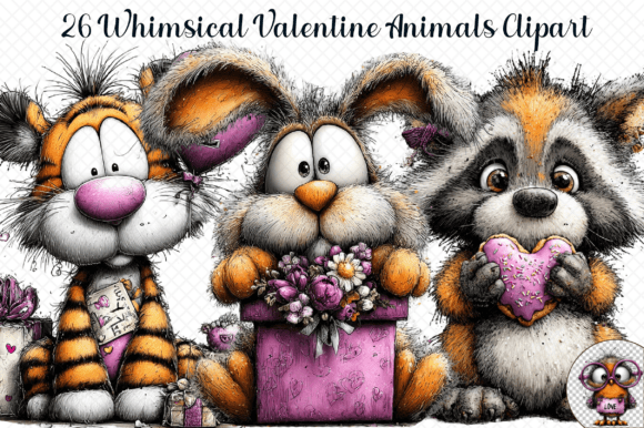 Whimsical Valentine Animals Clipart for Marketing Graphics