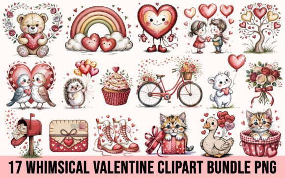Whimsical Valentine Clipart for T-Shirt Designs and Graphics